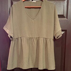 JODIFL Olive V-Neck Babydoll Top